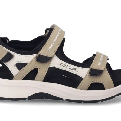 Sandale mit Klettverschlüssen in Beige-Weiß-Schwarz und dicker Sohle