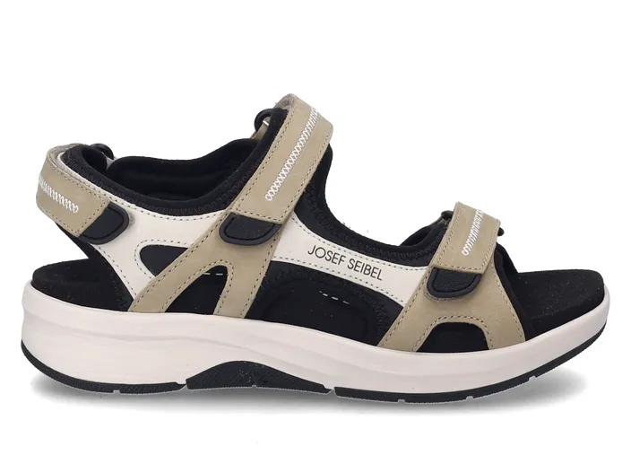 Sandale mit Klettverschlüssen in Beige-Weiß-Schwarz und dicker Sohle
