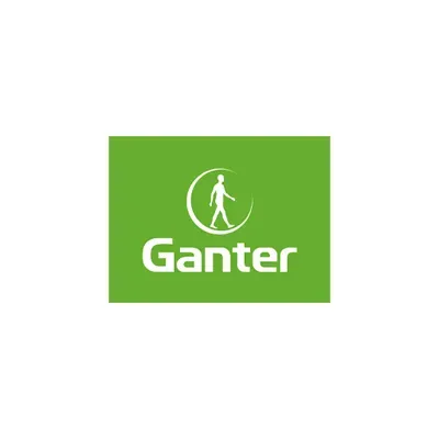 Ganter Logo mit gehender Figur auf grünem Hintergrund
