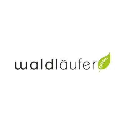 Logo Waldläufer mit grünem Blatt-Symbol