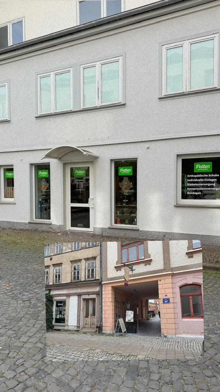 Filiale Petters Orthopädie in Arnstadt, Schaufenster mit Leistungsübersicht