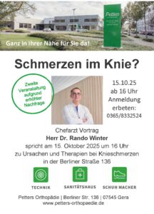 Knieschmerzen? Chefarzt-Vortrag am 15.10.25
