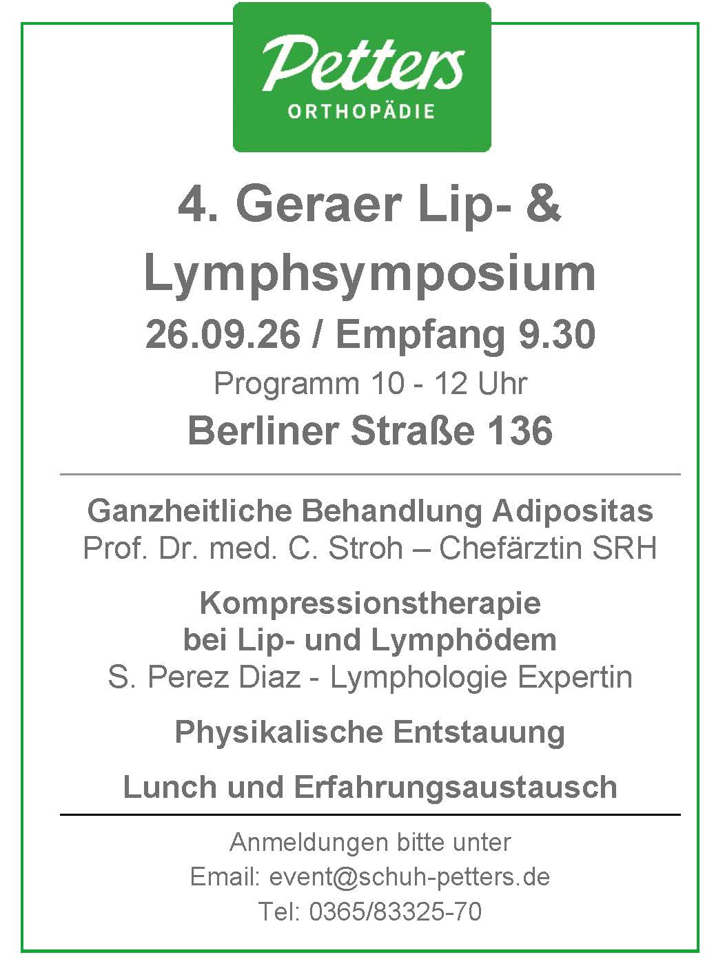 Lip- & Lymphsymposium in Gera am 26.09.26